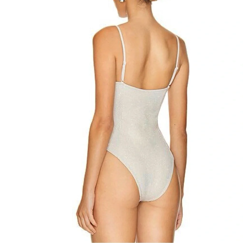 DEVON WINDSOR JOELLE ONE PIECE SWIMSUIT Champagne Glitter V Neck Size XS